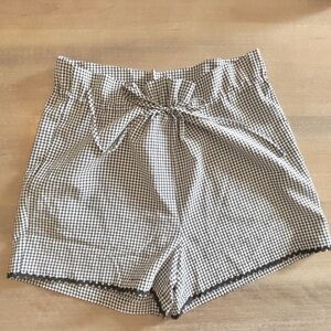 Solid & Striped Black & White Gingham Print Paper Bag Waist Shorts, Medium